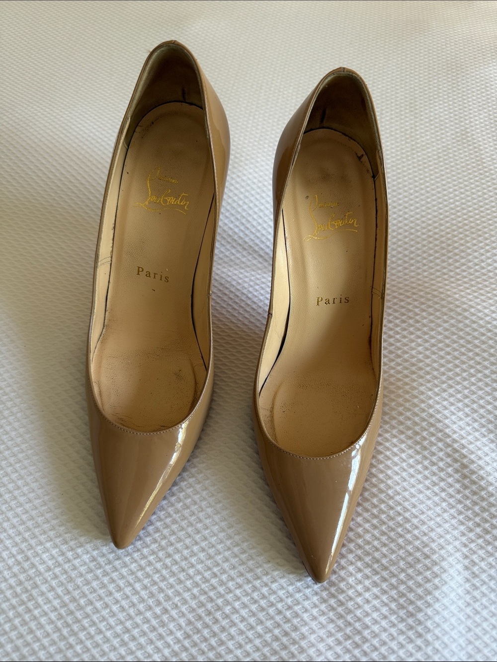 Christian Louboutin Patent Pointed-Toe Nude Pumps